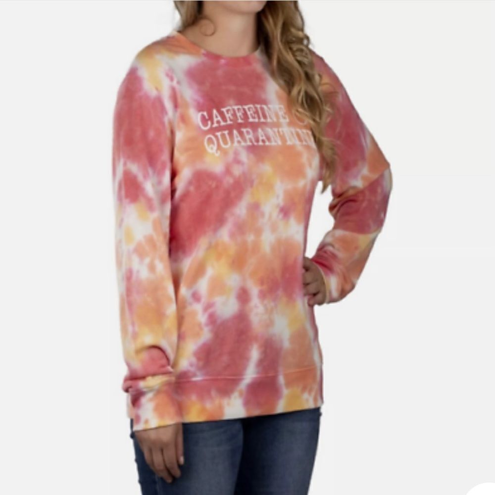 modern Canvas Caffeine and Quarantine pink tie dye sweatshirt - large